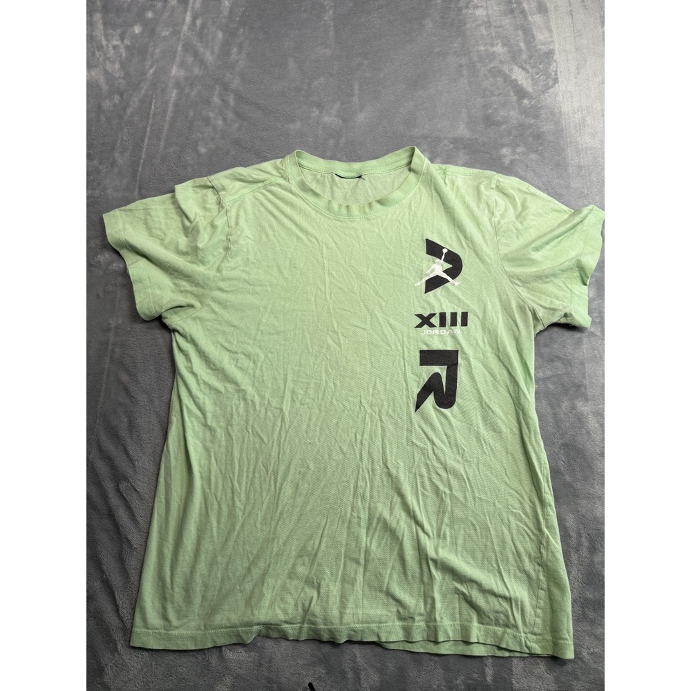 Air Jordan Legacy AJ13 T Shirt Mens L Green Crew Neck Short Sleeve Jumpman Logo